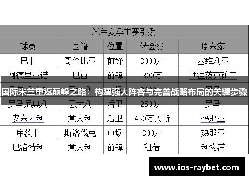 国际米兰重返巅峰之路：构建强大阵容与完善战略布局的关键步骤
