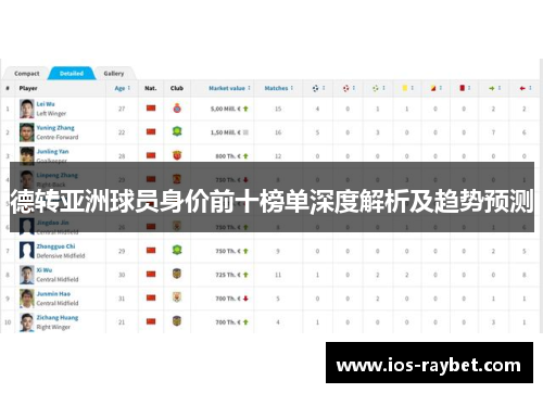 德转亚洲球员身价前十榜单深度解析及趋势预测